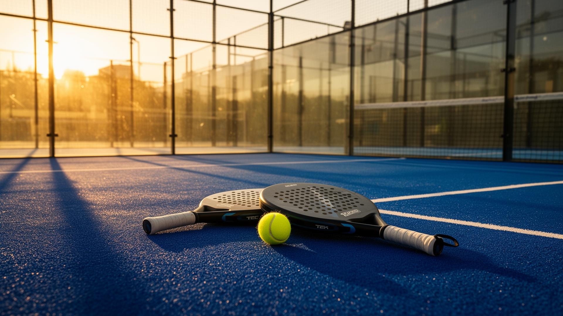 Aerial view of a padel club at sunset
